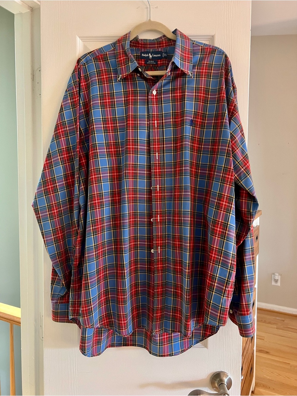 Ralph Lauren Red and Blue Plaid Cotton Button-Down Shirt